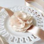 Ruffle Light champagne silky flower with champagne satin Ribbon wrist