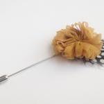 BLOSSOM Feather Mustard Yellow Flower Men's Flower Boutonniere / Buttonhole For Wedding,Lapel Pin,Tie Pin