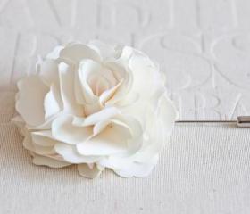 70mm Ivory Satin Men's Flower Boutonniere / Buttonhole For Wedding,Lapel Pin,Tie Pin