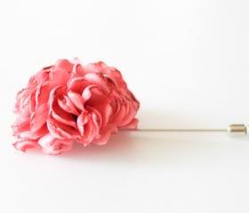 ESTHER-Coral pink Men's flower Boutonniere/Buttonhole for wedding,Lapel pin,hat pin,tie pin