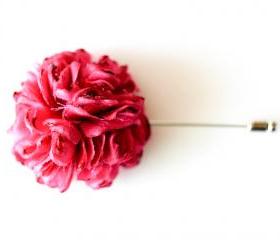 ESTHER-Dark Pink Men's flower Boutonniere/Buttonhole for wedding,Lapel pin,hat pin,tie pin
