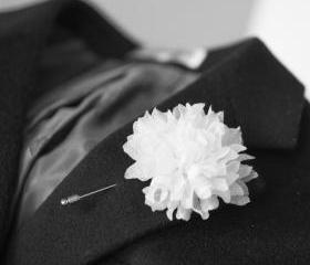 JOSHUA -White chiffon Men's flower Boutonniere / Buttonhole for wedding,Lapel pin,tie pin