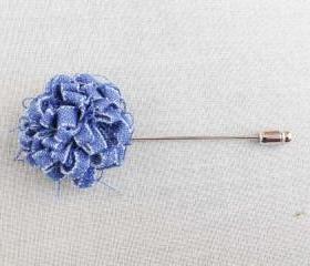 DENIM Blossom Blue Men's flower Boutonniere/Buttonhole for wedding,Lapel pin,hat pin,tie pin