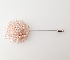 Peach pink-Pearl beaded circle Men's Flower Boutonniere / Buttonhole For Wedding,Lapel Pin,Tie Pin. It would be great 
