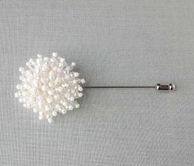IVORY-Pearl beaded circle Men's Flower Boutonniere / Buttonhole For Wedding,Lapel Pin,Tie Pin. It would be great 