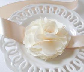 Romantic and elegance Ruffle Light champagne silky flower with champagne satin Ribbon wrist