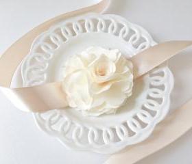 Romantic and elegance Ruffle Cream Ivory silky flower with satin Ribbon wrist
