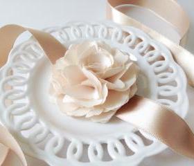 Ruffle Light champagne silky flower with champagne satin Ribbon wrist