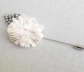 BLOSSOM Feather Ivory Flower Men's Flower Boutonniere / Buttonhole For Wedding,Lapel Pin,Tie Pin