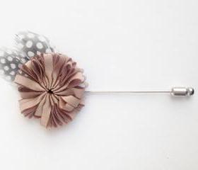 BLOSSOM Feather Champagne Flower Men's Flower Boutonniere / Buttonhole For Wedding,Lapel Pin,Tie Pin