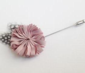 BLOSSOM Feather Dusty Pink Flower Men's Flower Boutonniere / Buttonhole For Wedding,Lapel Pin,Tie Pin