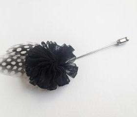 BLOSSOM FeatherBlack Flower Men's Flower Boutonniere / Buttonhole For Wedding,Lapel Pin,Tie Pin