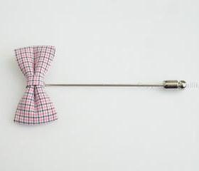 Mini check Pink Bow Men's Flower Boutonniere / Buttonhole For Wedding,Lapel Pin,Tie Pin