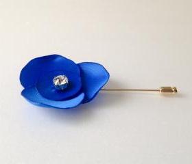Satin petal with rhinestone Mens flower Boutonniere/Buttonhole for wedding,Lapel pin,hat pin,tie pin