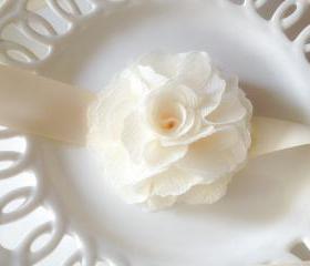 Romantic and elegance Ruffle Chiffon Ivory flower with satin Ribbon wrist corsage,bridal,wedding