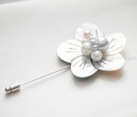 Mother of Pearl flower Men boutonniere lapel pin